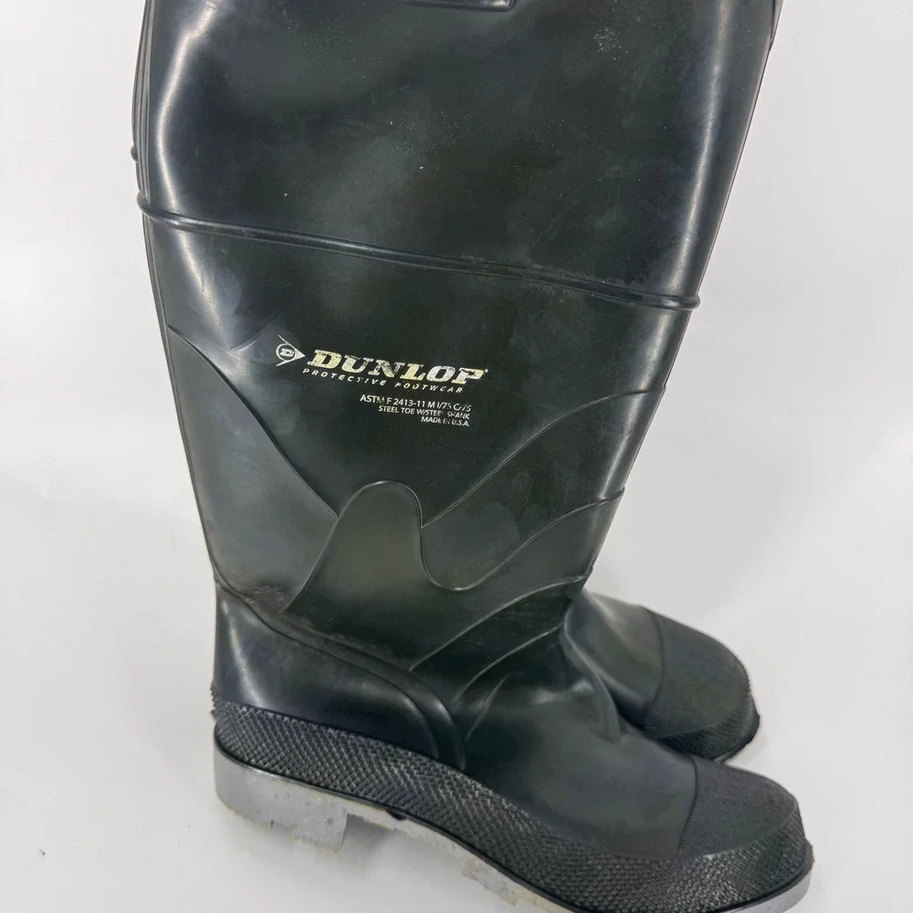 Dunlop Mens Steel Toe Rubber Work Boots Black Grey Made in USA Size 9 ASTM F2413